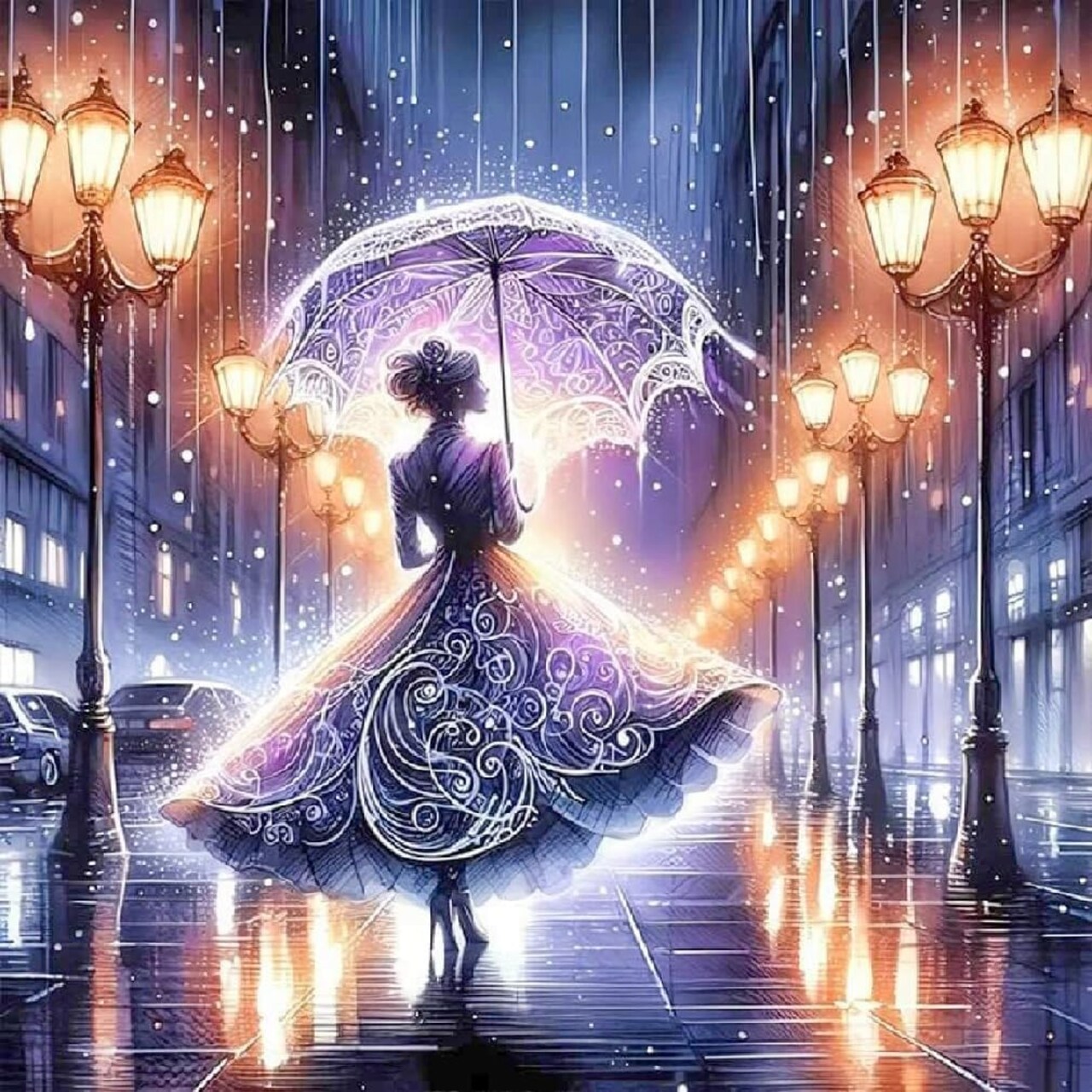 Diamond Art Kits for Adults - Paris Ancient Street Victorian Evening Women Diamond Painting Kits